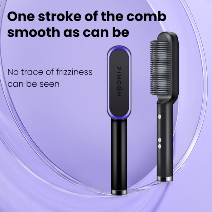 PINGOH [Spazzola piastra per capelli 2 in 1] riscaldamento rapido in 30 secondi, temperatura costante, protegge i capelli senza danni