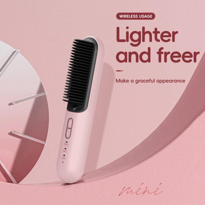 PINGOH [Piastra per capelli a batteria USB] senza fili, adatta per capelli bagnati e asciutti, spazzola termica portatile senza danni