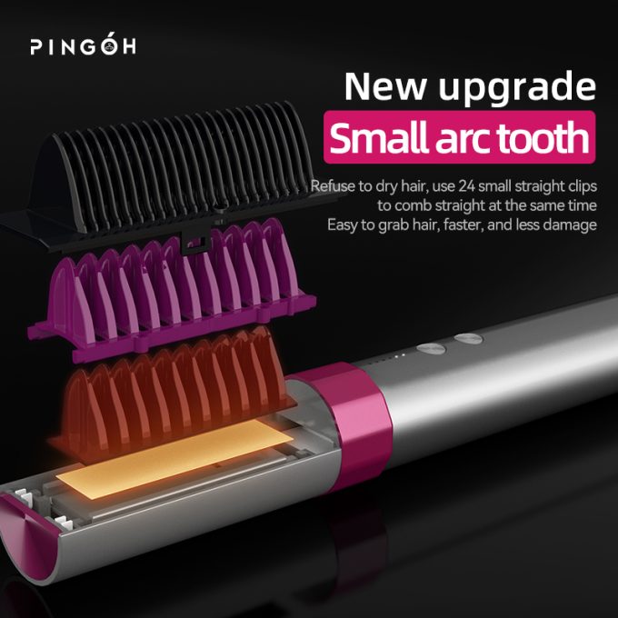 PINGOH Piastra per capelli a ioni negativi senza fili, ricaricabile, portatile, piastra lisciante anti-crespo – spazzola elettrica viola