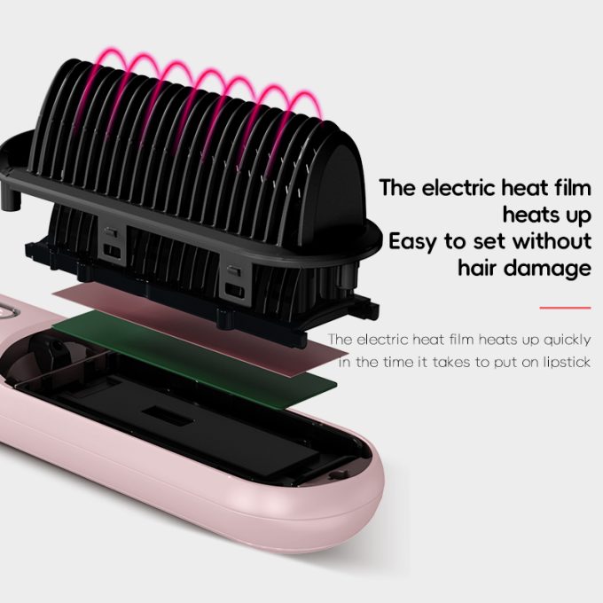 PINGOH [Piastra per capelli a batteria USB] senza fili, adatta per capelli bagnati e asciutti, spazzola termica portatile senza danni