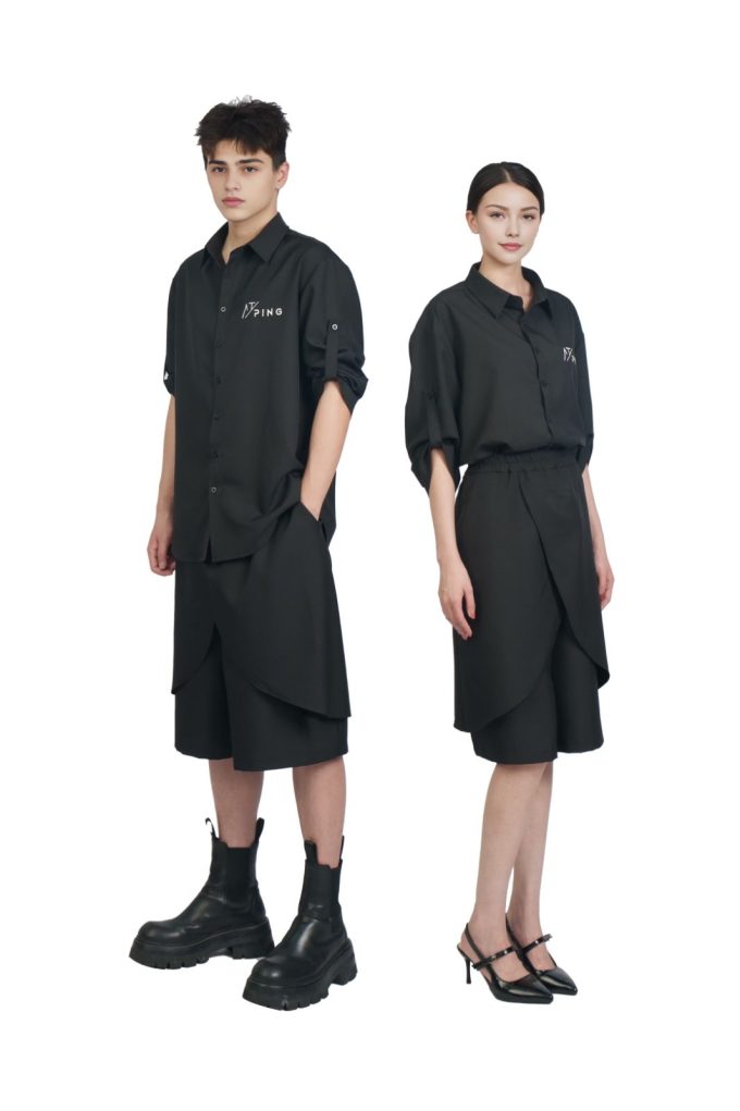 PINGOH Completo lavoro unisex nero: felpa con maniche lunghe + pantaloncini, moda streetwear