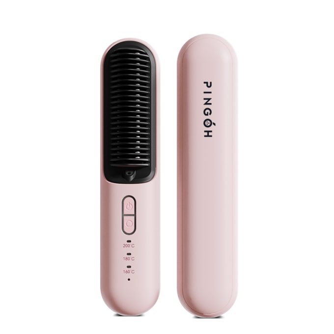 PINGOH [Piastra per capelli a batteria USB] senza fili, adatta per capelli bagnati e asciutti, spazzola termica portatile senza danni