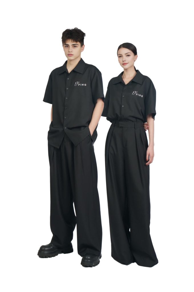 PINGOH Tuta unisex nera casual, t-shirt corta e pantaloni, stile trendy