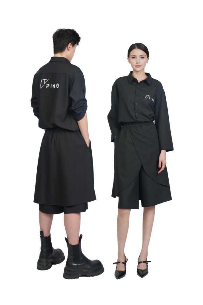 PINGOH Completo lavoro unisex nero: felpa con maniche lunghe + pantaloncini, moda streetwear