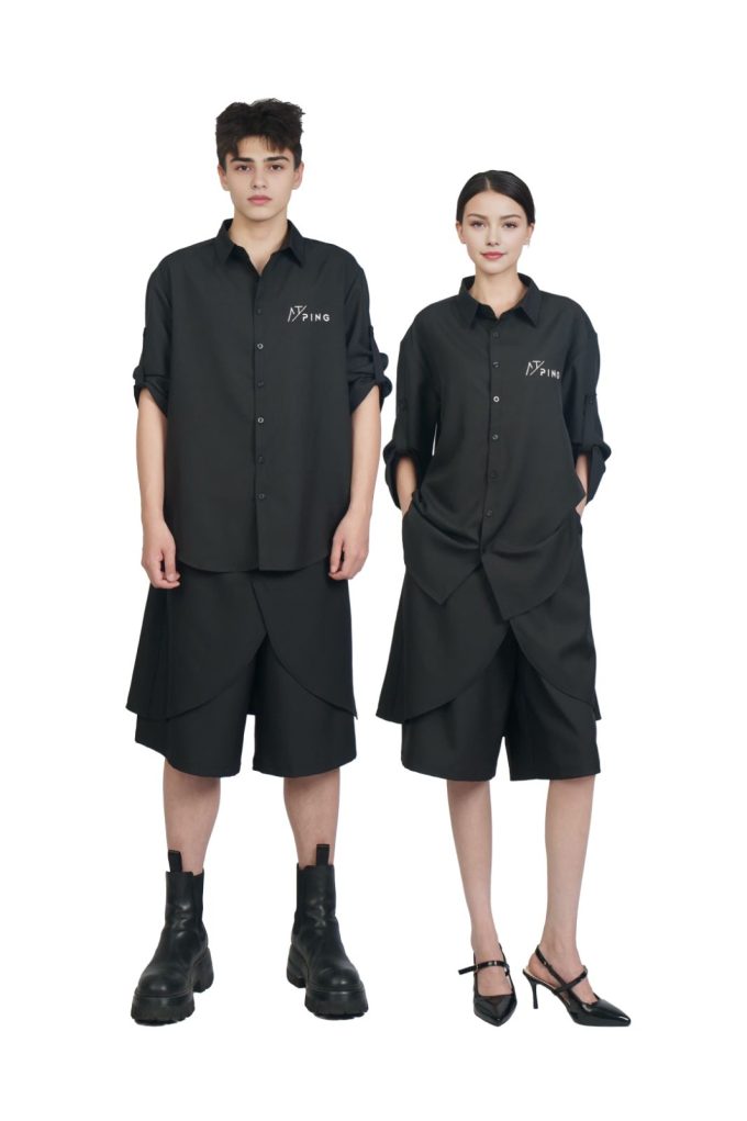 PINGOH Completo lavoro unisex nero: felpa con maniche lunghe + pantaloncini, moda streetwear
