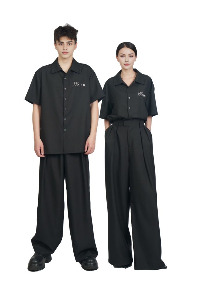 PINGOH Tuta unisex nera casual, t-shirt corta e pantaloni, stile trendy