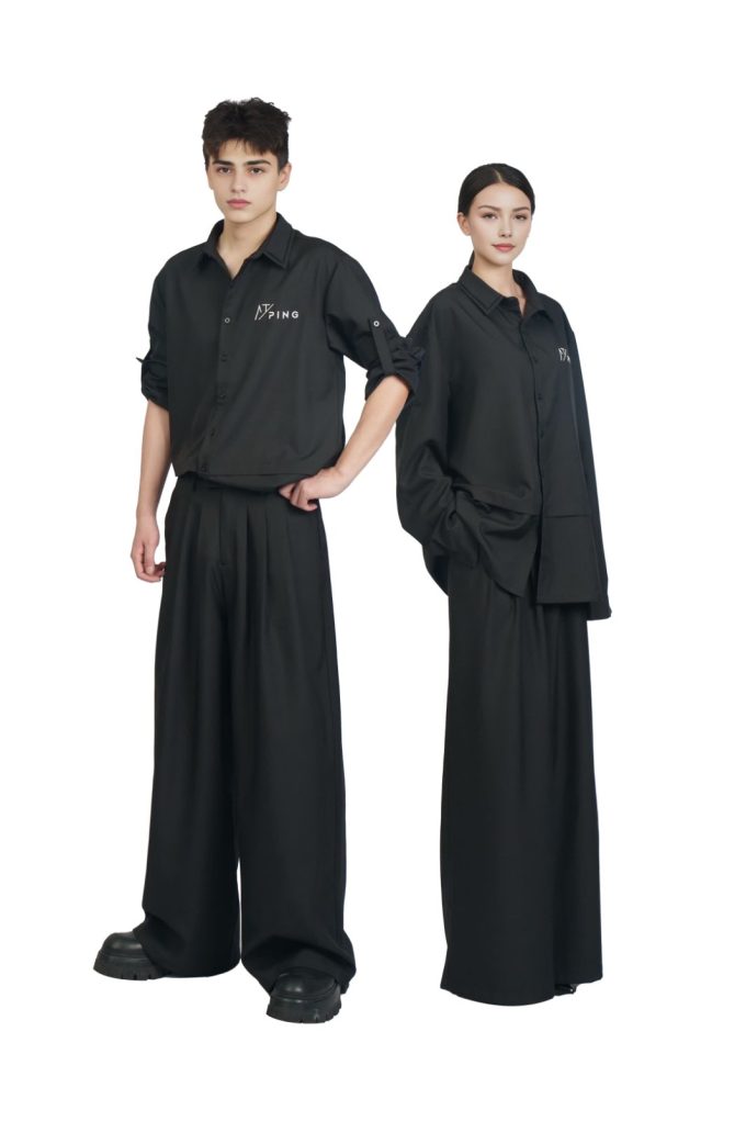 PINGOH Tuta lavoro unisex nera con felpa a maniche lunghe e pantaloni, stile versatile